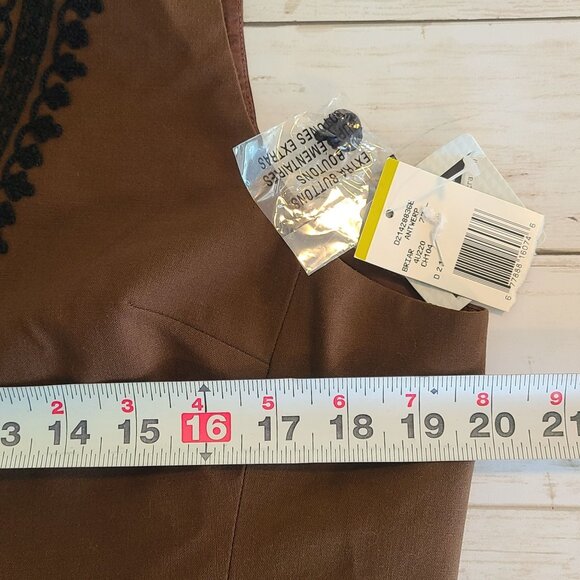 Vintage Wool Satin Brown Embroidered Vest NEW NOS Women 14 Western Acadamia - Picture 7 of 8